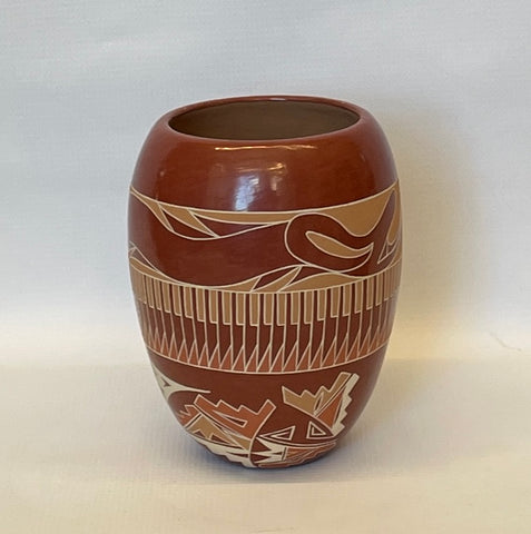 Polychrome Vase with Stylized Serpent 6”High x 5”Diameter by Earlene Youngbird Tafoya - Santa Clara Pueblo