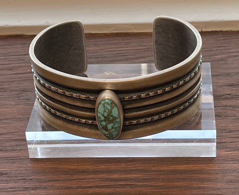 Sterling Silver Cuff with Natural Kingman Turquoise by Monty Claw - Navajo