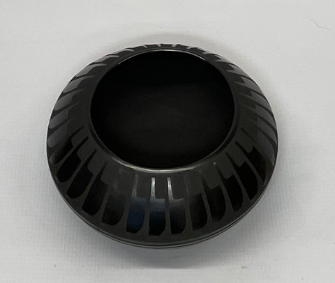 Black on Black Feather Bowl 3.5”H x 6.75”Diameter by Marvin Lee Martinez