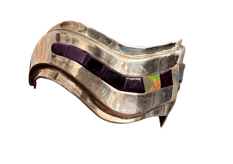 Sterling Silver Inlay Cuff 1-1/8”Wide with a 1”Opening by Teddy Draper Jr. and Ophelia Garcia - Navajo