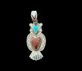 Sterling Silver Pendant with Dino Bone and Turquoise 3.75”Long x 1-2/8”Wide by Tim Blueflint - Chippewa / Comanche