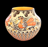 Polychrome Parrot (Pristine Condition) Jar 7.5”High x 9.5”Diameter by Brenda Leon Cerno - Acoma Pueblo