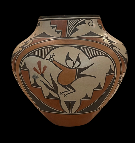 Large Polychrome Roadrunner Jar By Elizabeth Medina 11”High x 12”Diameter - Zia Pueblo