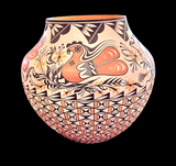 Polychrome Parrot (Pristine Condition) Jar 7.5”High x 9.5”Diameter by Brenda Leon Cerno - Acoma Pueblo