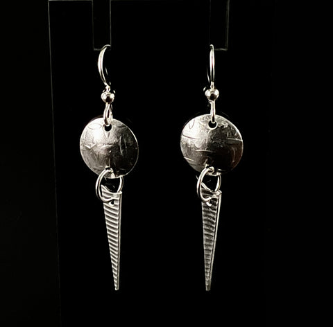 Small Fabricated not cast Sterling Silver Spear Earrings by Tim Blueflint - Chippewa/Comanche