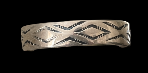 Sterling Silver Stamped Cuff 1/2”Wide with a 1-5/8”Opening by Tim Blueflint - Chippewa / Comanche