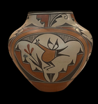 Large Polychrome Roadrunner Jar By Elizabeth Medina 11”High x 12”Diameter - Zia Pueblo