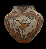 Large Polychrome Roadrunner Jar By Elizabeth Medina 11”High x 12”Diameter - Zia Pueblo