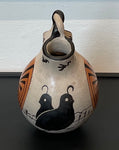 Polychrome Wedding Vase with Quail and Man in a Maze 7.5”High x 5.5”Diameter by Angea - Tohono O’Odham