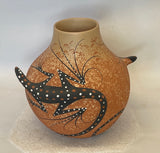 Polychrome Lizard Appliqué Jar ca.1996 5.75”H x 6.25” by Delrick and Lorena Cellicion - Zuni Pueblo