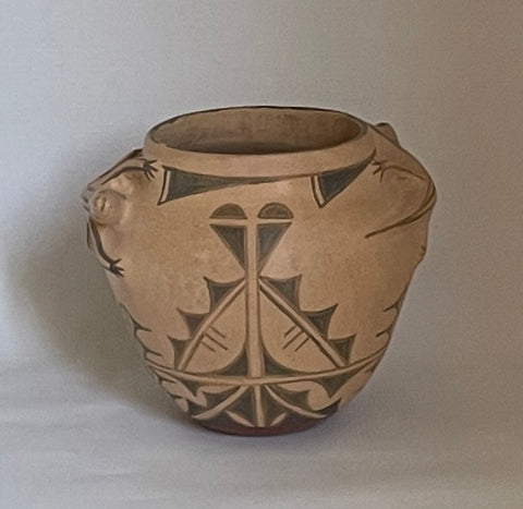 Polychrome Jar with Lizards and Rain Clouds 5.75”High x 7.25”Diameter by Elizabeth Trujillo (1949-2017) - Cochiti Pueblo