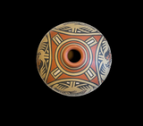 Polychrome Small Jar with Hunter and Avanyu 4.75”High X 5”Diameter by Margaret (1936-2018) and Luther (1911-1987) Gutierrez - Santa Clara Pueblo