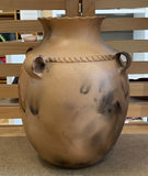 Micaceous Jar, Four Loop Handles and Carved Band At the Top with Three Pueblo Women 4”High the Jar is 13.75”High x 9.75”Diameter by Kathleen Wall - Jemez Pueblo