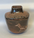 Wildlife Sgraffito Jar with Square Top 7.75”H x 6” (at Top) by Bernice Naranjo - Santa Clara and Taos Pueblos