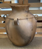 Micaceous Jar, Four Loop Handles and Carved Band At the Top with Three Pueblo Women 4”High the Jar is 13.75”High x 9.75”Diameter by Kathleen Wall - Jemez Pueblo