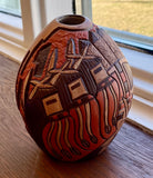 Polychrome Yei carved pot Ca.1996 5”H x 5”Diameter by Delmar Polacca - Hopi