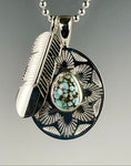 Sterling Silver Feather with #8 Turquoise Pendant by Tim Blueflint - Chippewa and Comanche