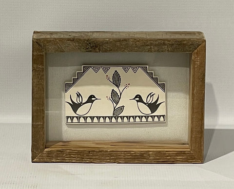 Framed Bird Tile 2.5”High x 4.5”Wide by LaDonna Victoriano - Acoma Pueblo