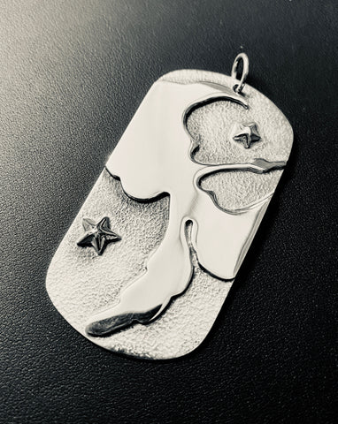 Sterling Silver Water Bird Dog Tag With Chain by Tim Blueflint - Chippewa