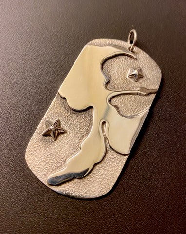 14K Gold Overlay and Sterling Silver Water Bird Dog Tag With Chain by Tim Blueflint - Chippewa